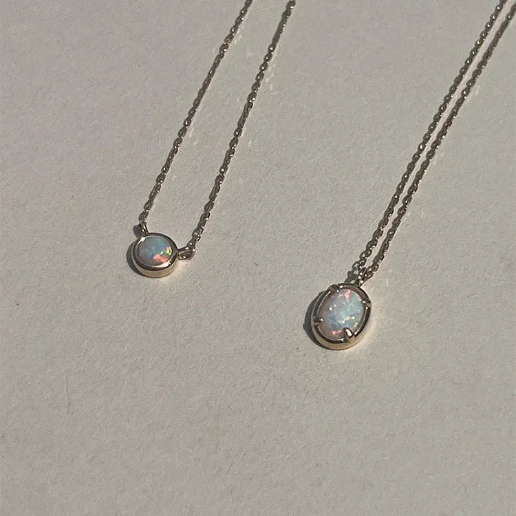 S925 sterling silver geometric oval pendant necklace with jelly opal gemstone