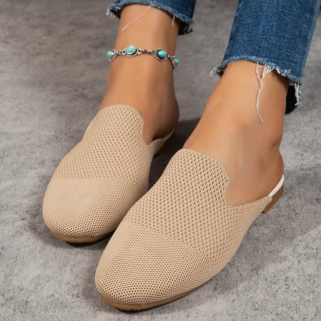 Adult mesh slip-on sandals in apricot, blue, or green with round toe and rubber sole
