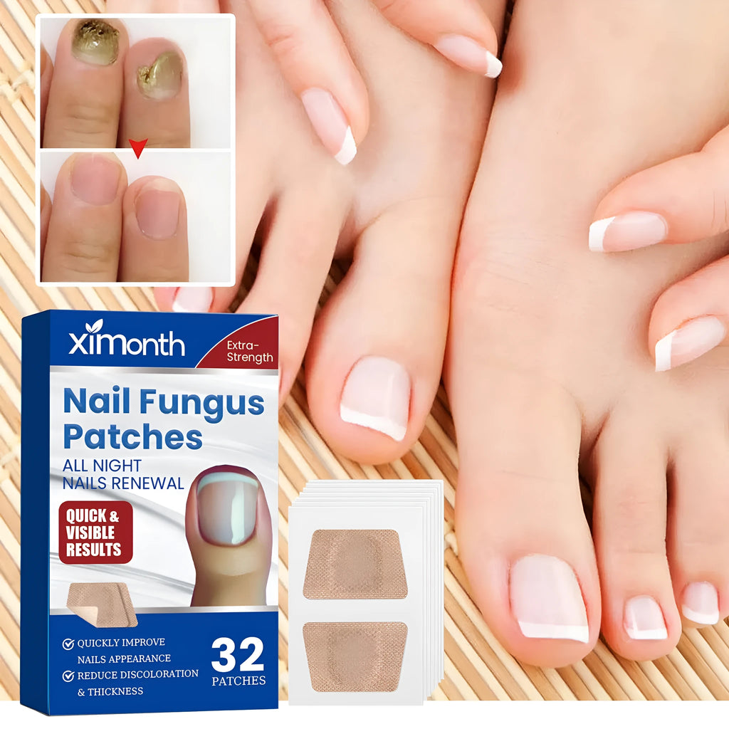 Box of 32 nail repair adhesive bandages, each patch 6.1 by 3.5 cm