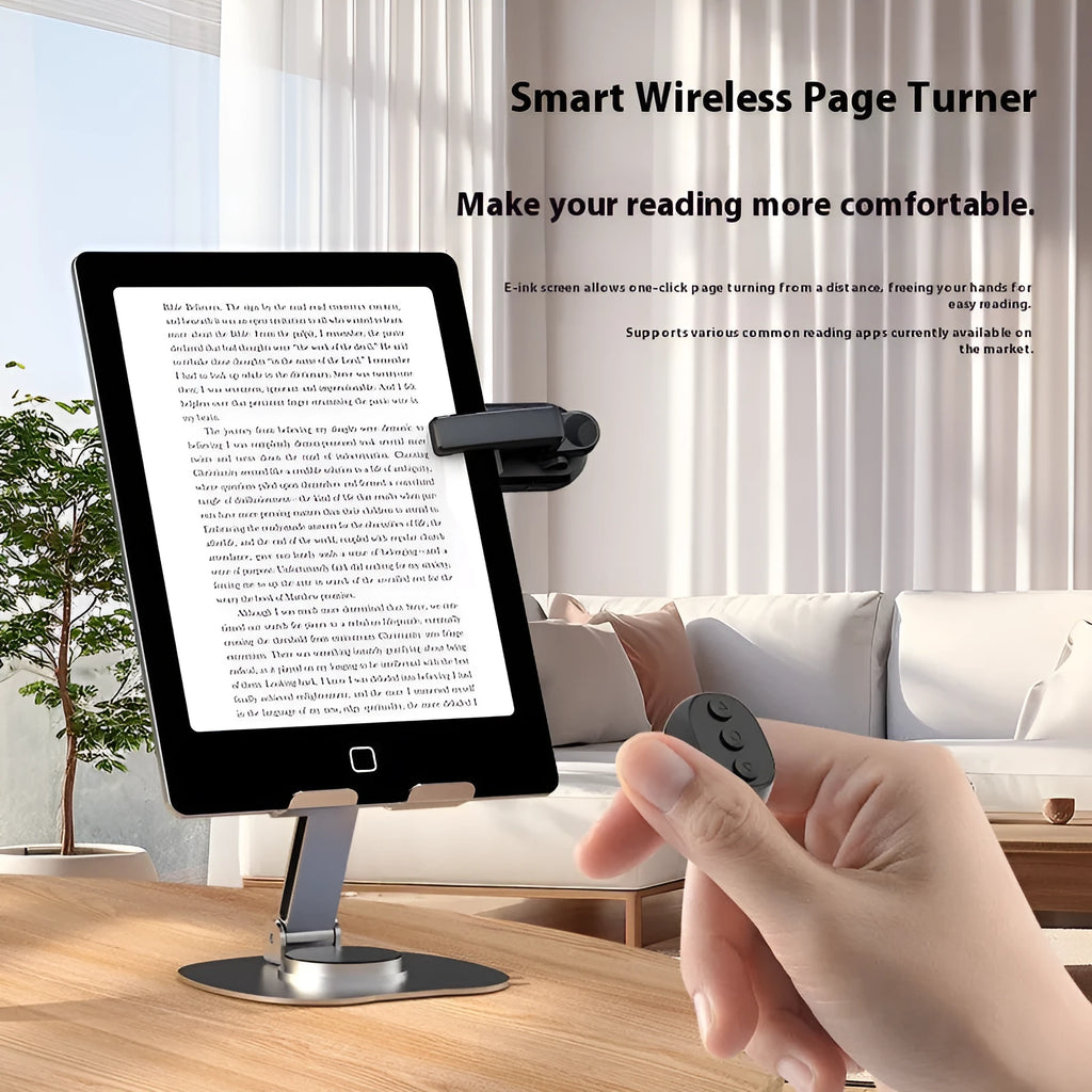 Wireless page turner remote control with foot clickers for tablets and e-readers in black, white, or pink colours