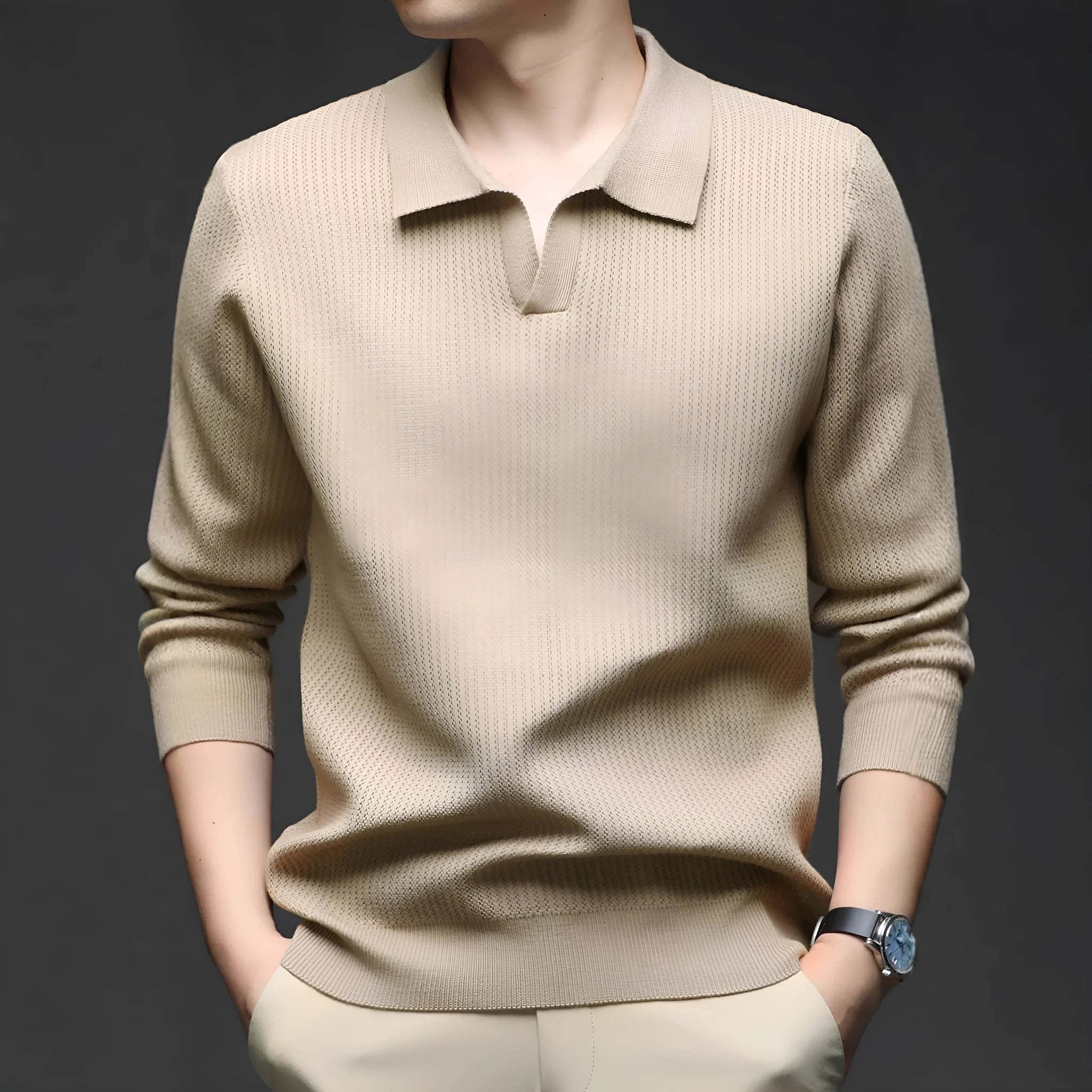 Men's loose fit casual jumper in green colour shown front view