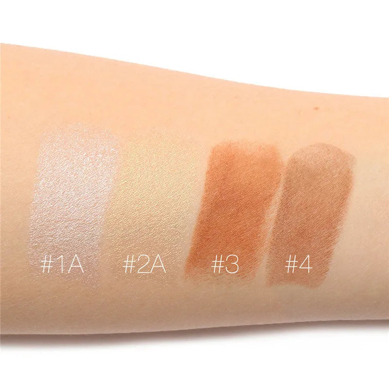 Face contour highlighter makeup product shown in four colour variants A, B, C, D for cheek and brow bone application.