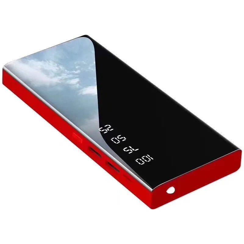 20000mAh power bank with LCD display showing battery percentage, dual USB ports, and LED light