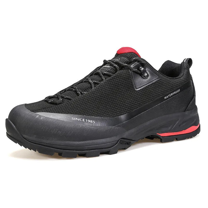 Men's low-top hiking boots with round toe design and lace-up closure in various colours