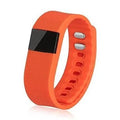 Ordinary plastic and ABS bracelet pedometer on wrist showing display, available in multiple colours.