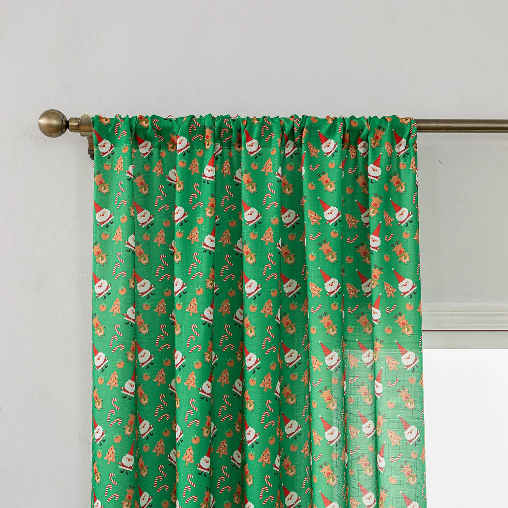 Christmas snowman angel print curtain in green or red American style 1 metre