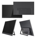 Black 15.6-inch portable computer monitor with adjustable stand on office desk