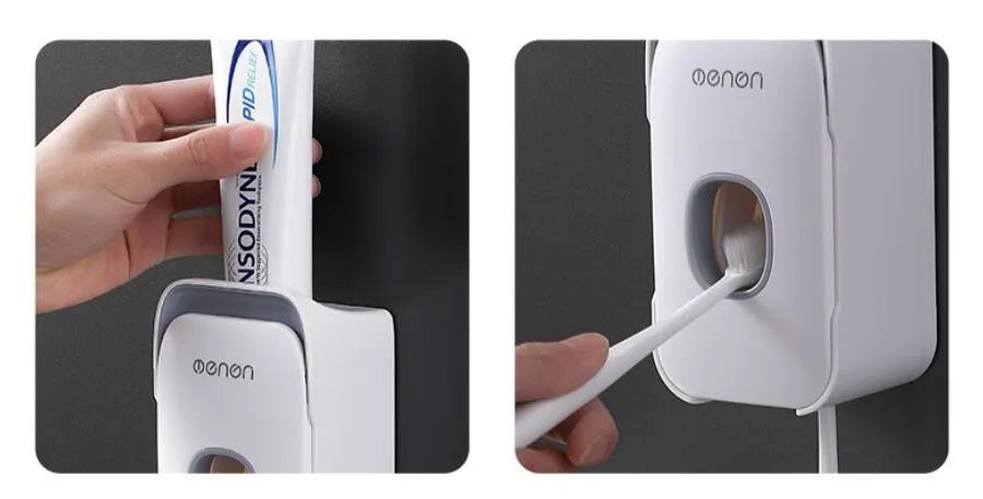 Automatic toothpaste dispenser in blue, grey or pink colours with sensor activation