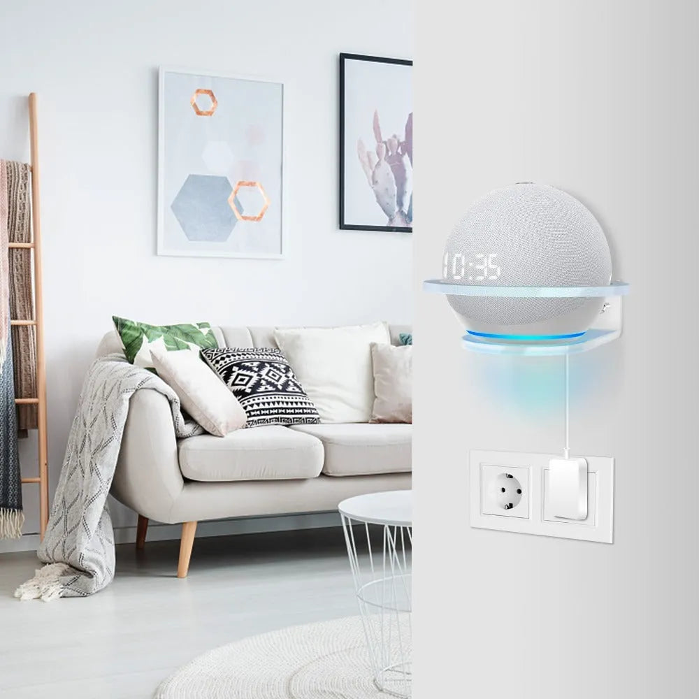 White plastic speaker wall bracket for Amazon Echo Dot 4 showing two-hole mounting design