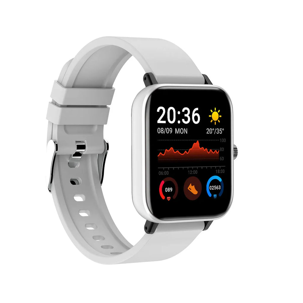 Y30 smartwatch with 1.54 inch touch screen displaying heart rate data, available in black blue pink silver gray