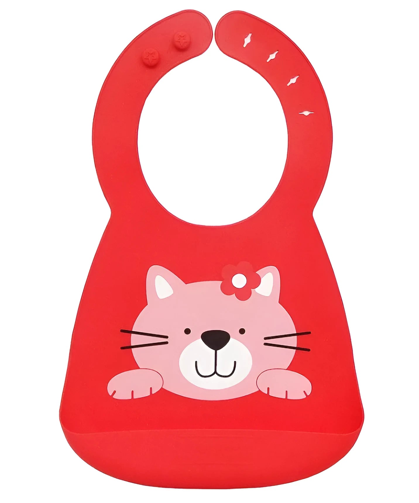 Waterproof silicone baby feeding bib with deep pocket in multiple colours, 28x21cm, on a white background
