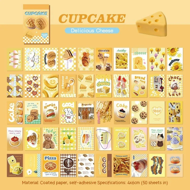 American retro cartoon sticker book showing six colour variations of 4x6cm adhesive sheets