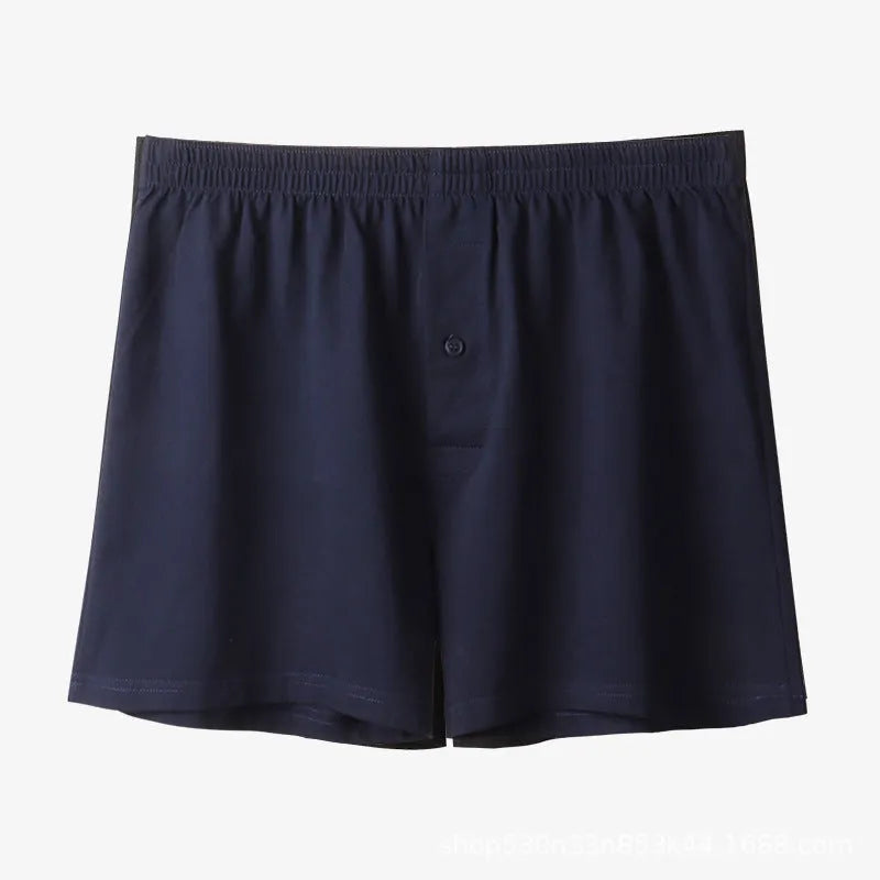Men's pure cotton high-waist boxer shorts in light grey, navy blue, and black colours.