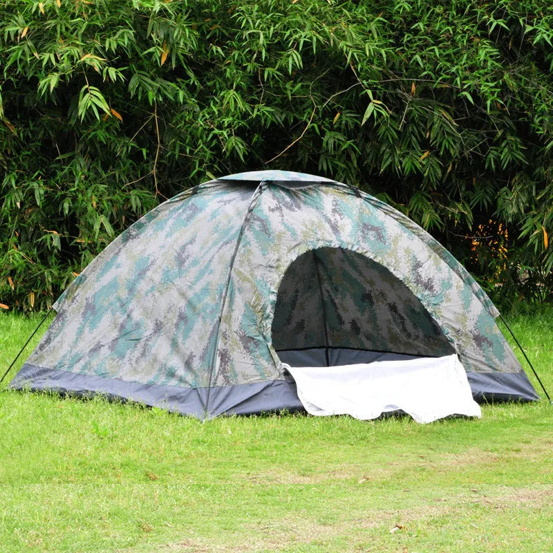 Double camouflage outdoor tent with triangular skylight, measuring 150x200x110cm for two-person camping