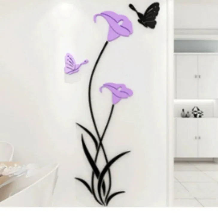 3D acrylic wall sticker with lily floral design in multiple colour options