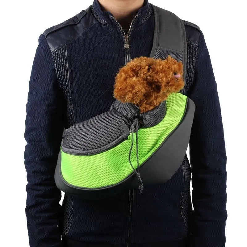 Pet backpack carrier in blue green red or purple with polyester PVC shell and foam lining for small dogs and cats