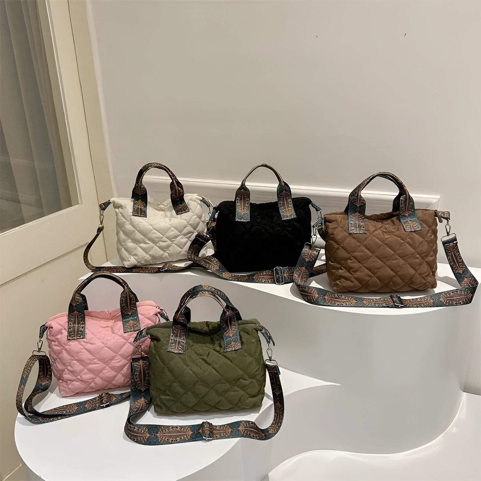 Soft Oxford cloth shoulder messenger bag in horizontal square design with single strap and sandwich pocket