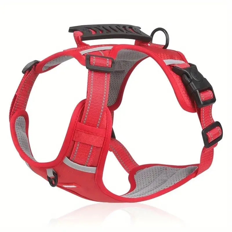 Adjustable polyester dog chest harness and traction rope in six colour options for secure walking