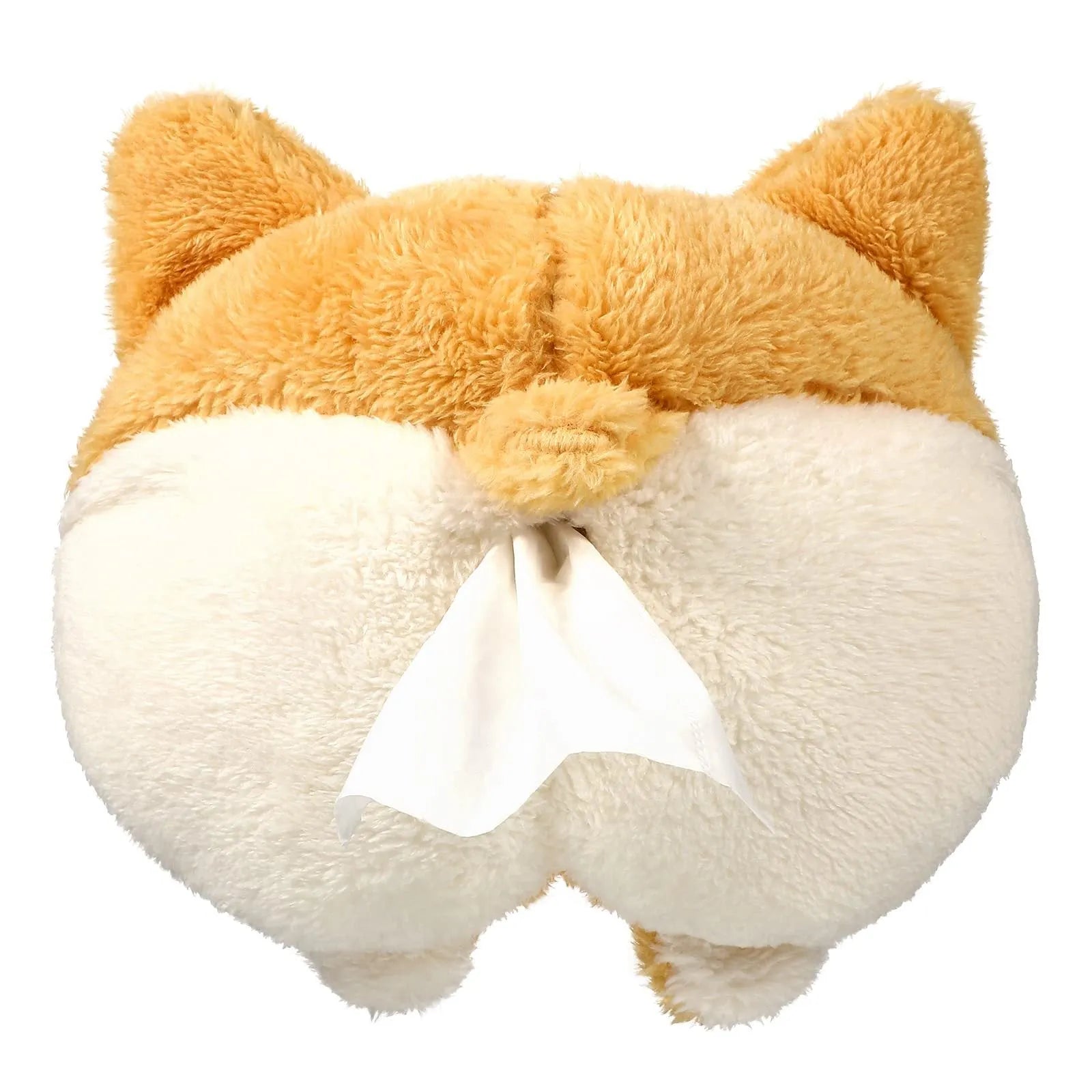 Yellow corgi butt-shaped tissue box cover with elastic back for car sun visor mounting