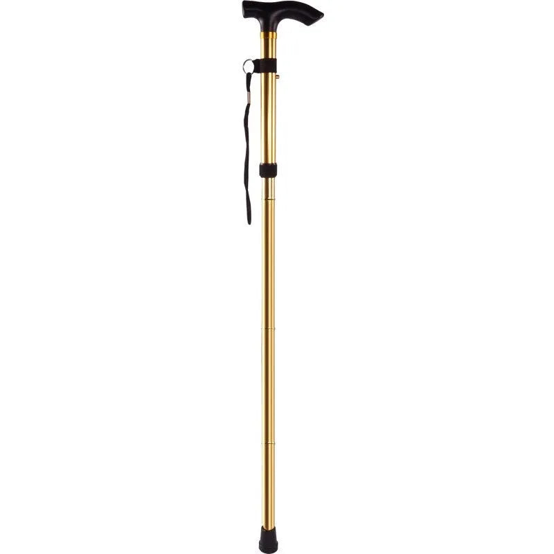 Aluminium folding walking cane extended to show adjustable height and non-slip handle