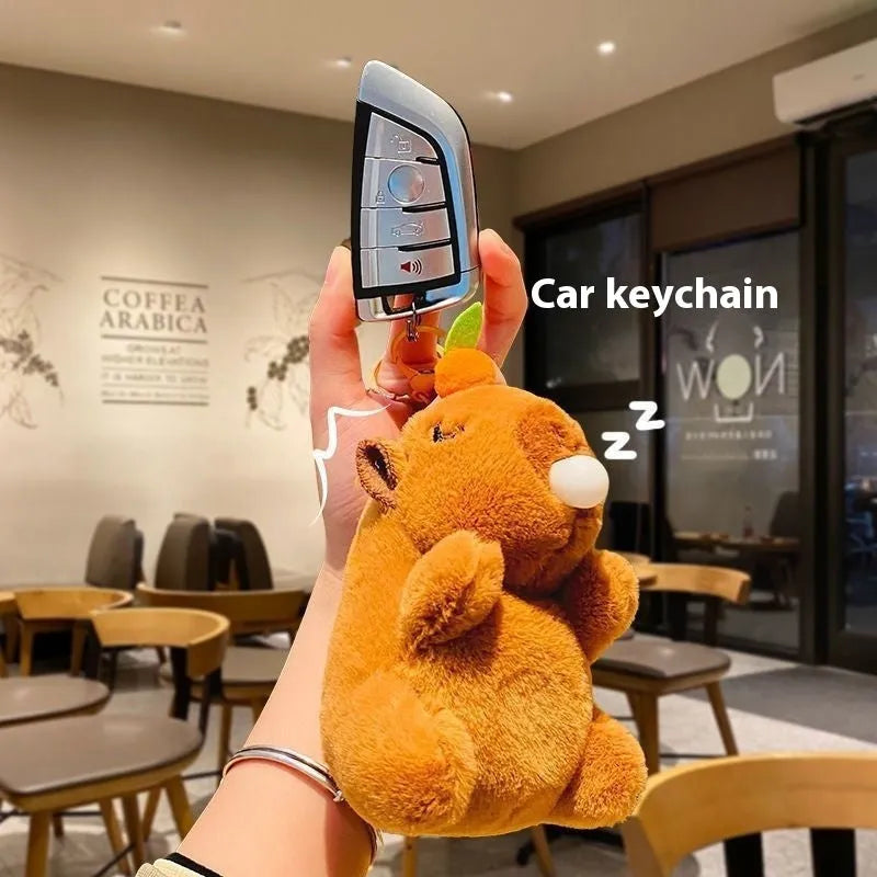 12cm plush bubble blowing doll key ring pendant on car keys in gold colour