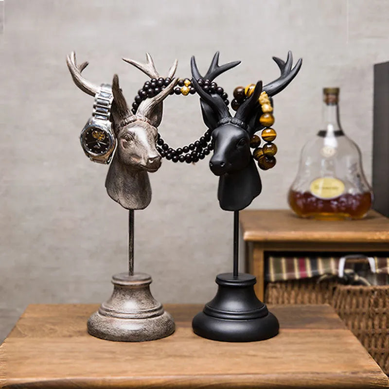 Natural resin animal sculpture home decoration in black, white, and wood colour, 32cm tall
