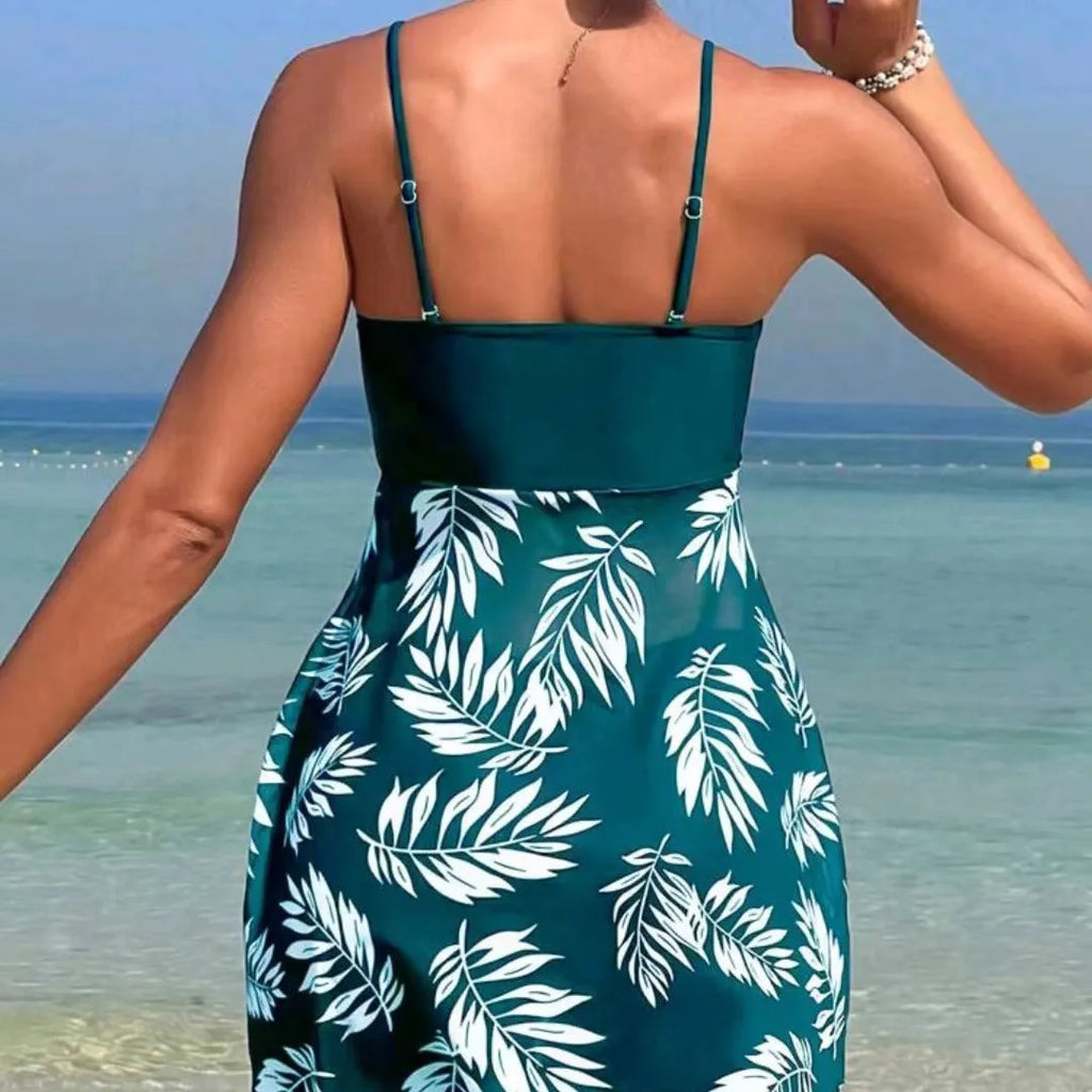 Women's high waist swim boxer briefs in peacock green with mesh lining detail.