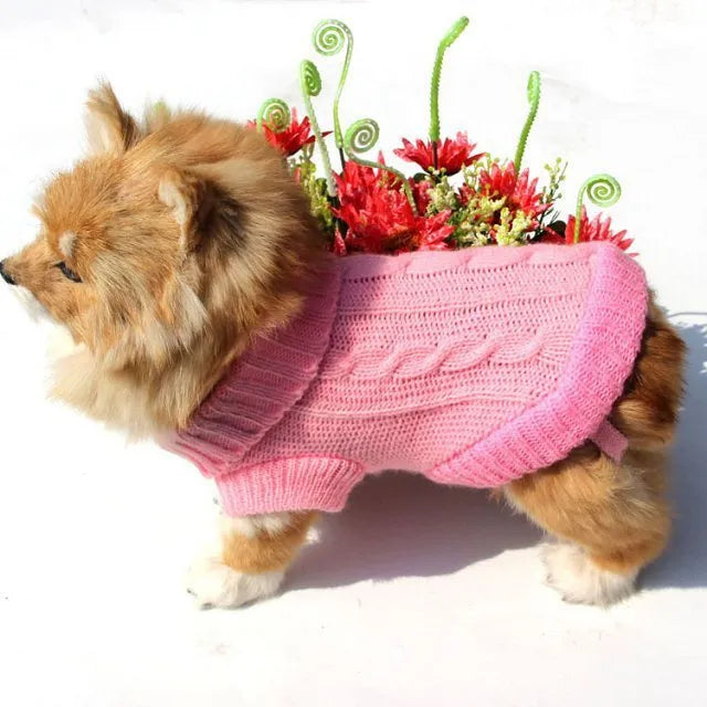Knitted wool dog sweater in eight colours with fabric buttons for small to large dogs