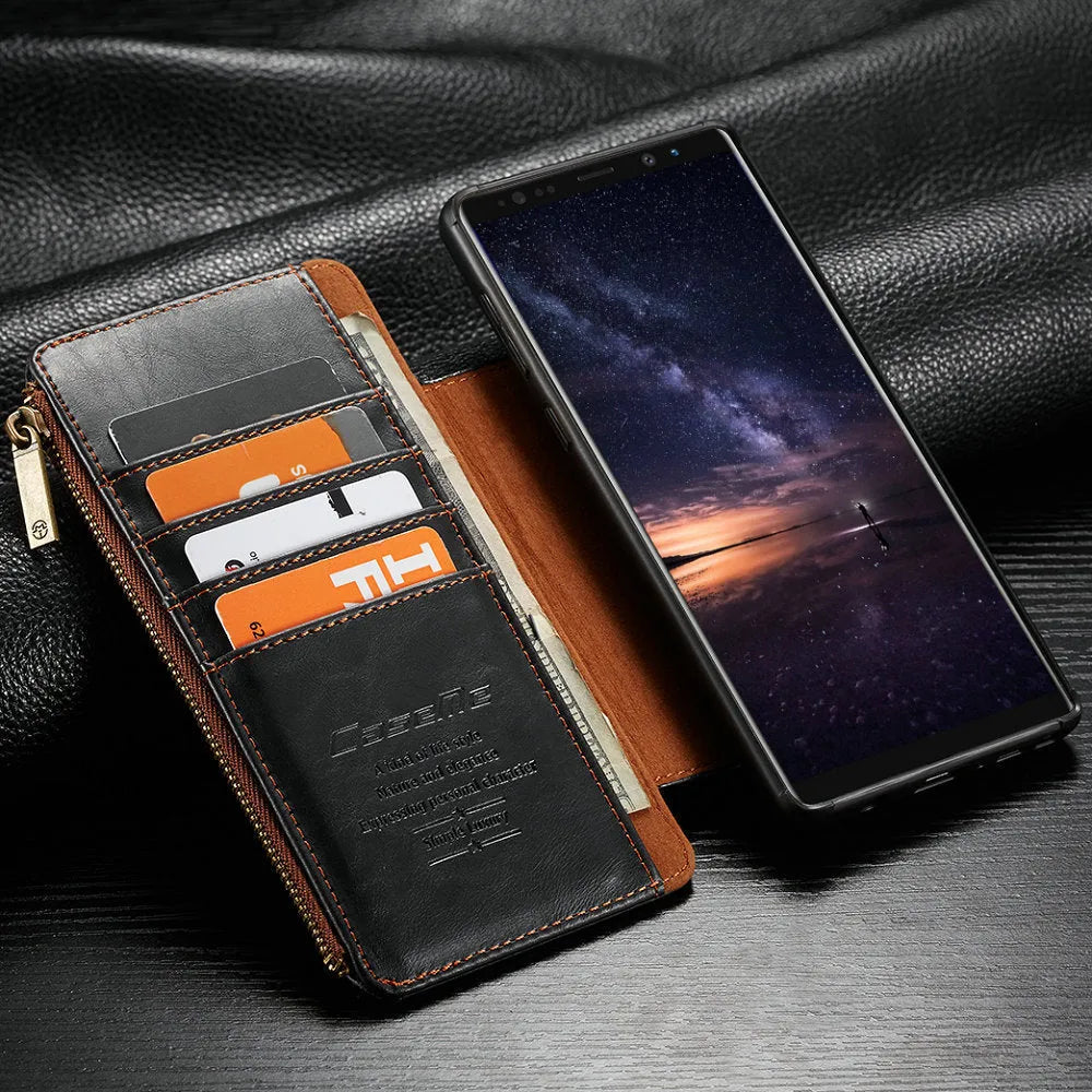 Black PU leather flip phone case for SAMSUNG Note9 shown open and closed