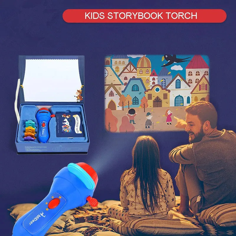 SmartKids children's story projector torch with four clip-on projection discs showing fairy tale images