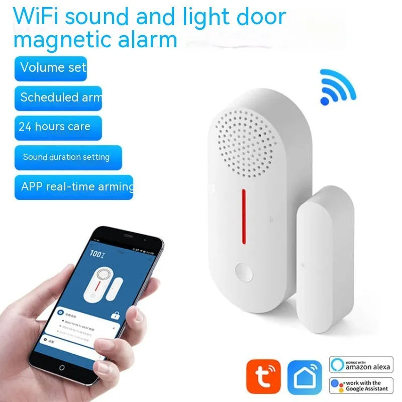 WiFi door magnetic sensor alarm unit with magnetic contact components for smart home security