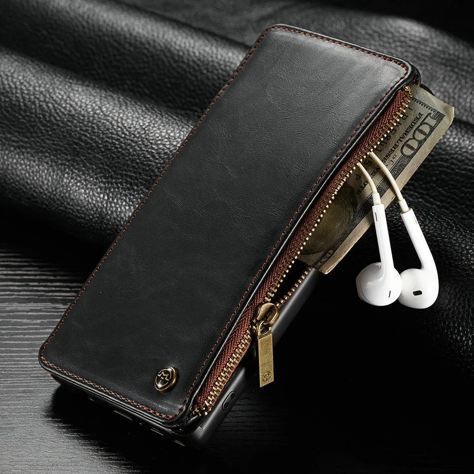 Black PU leather flip phone case for SAMSUNG Note9 shown open and closed