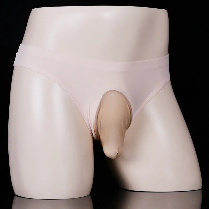 Men's ice silk underwear briefs in T-back design showing ultra-thin fabric in multiple colour options