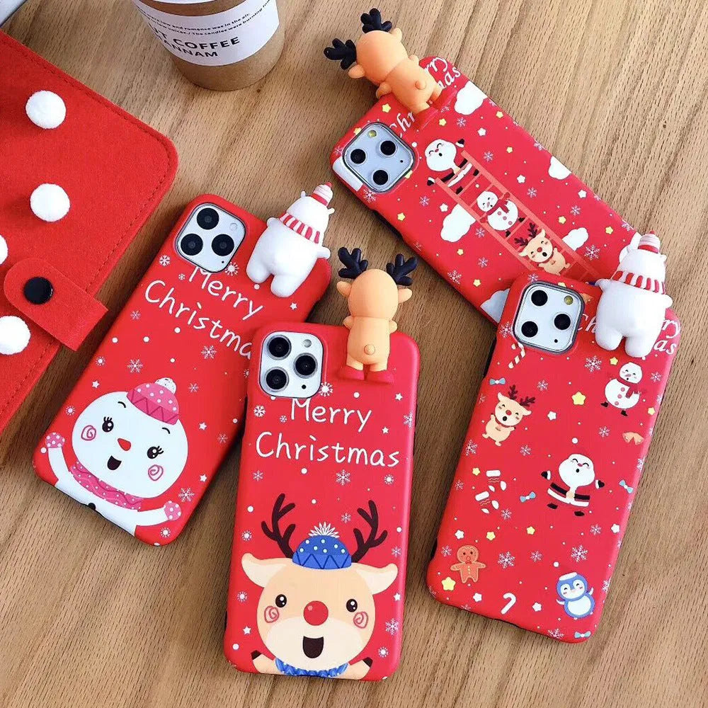 Christmas themed silicone back cover case for various iPhone models in festive holiday colours.