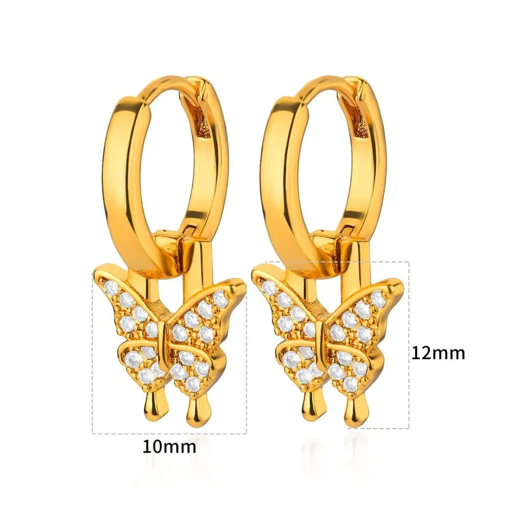 Women's irregular geometric butterfly copper earrings with heart and star shapes