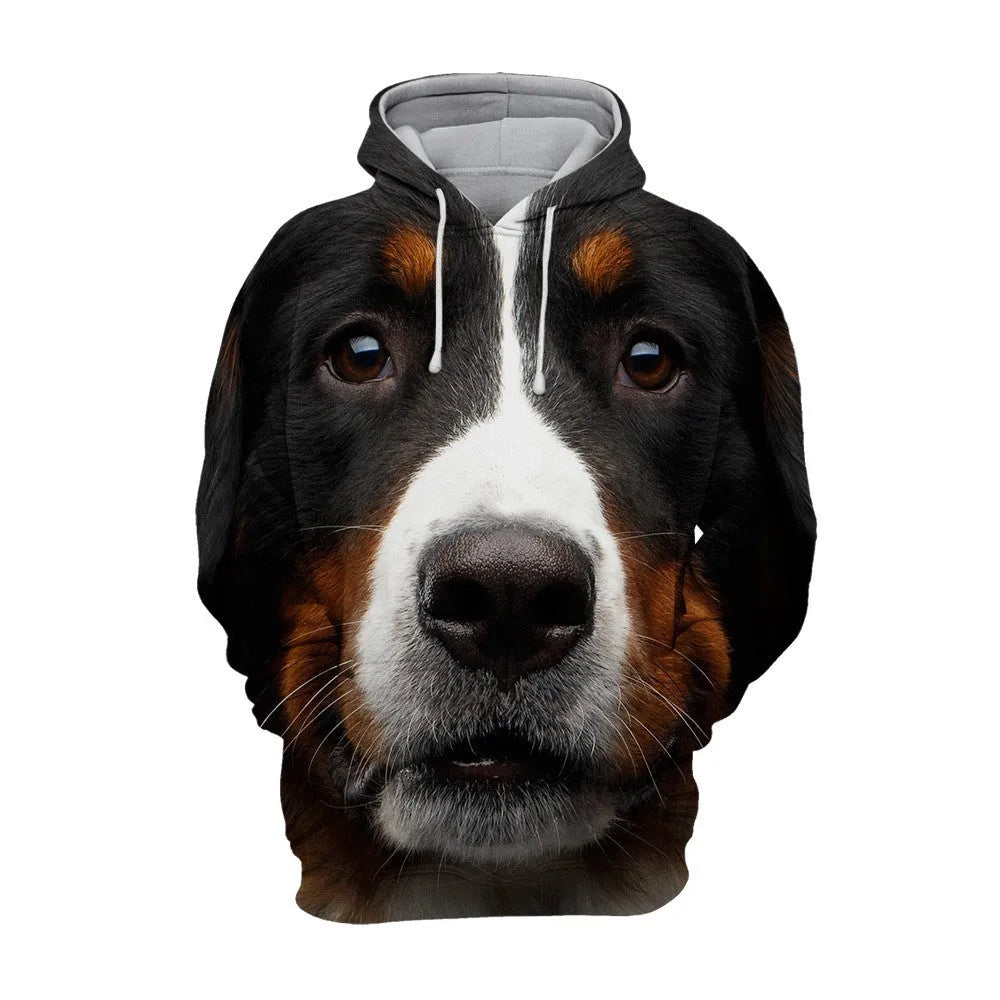 Animal dog print winter hoodie for men loose pullover polyester sportswear