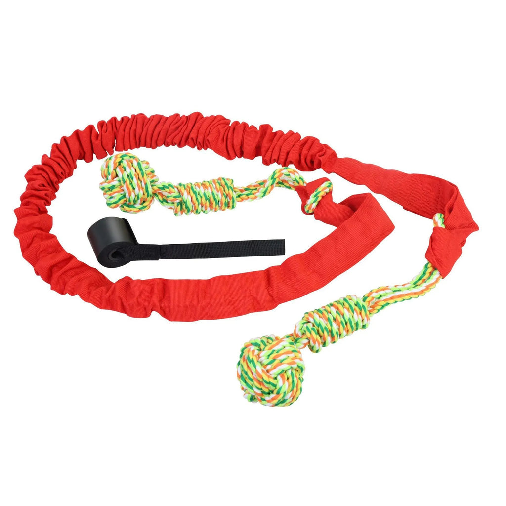 Braided cotton dog tug of war rope toy in red, grey, or black colours for interactive play