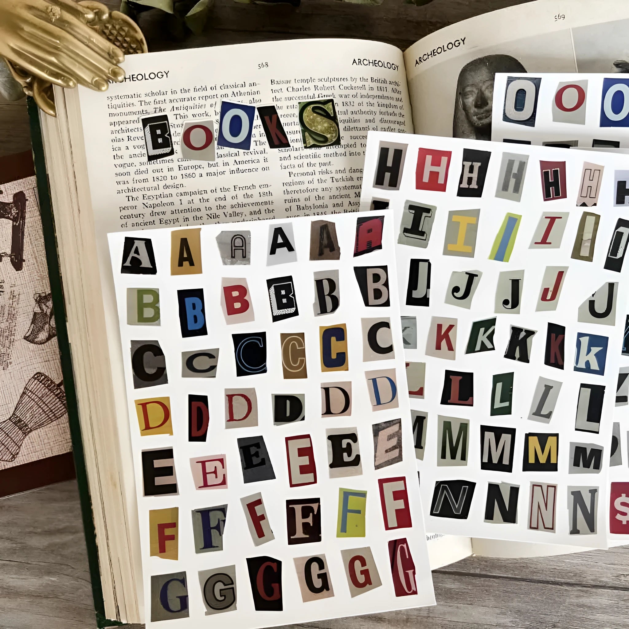 Decorative English letters and numbers sticker collection with weekday words for journaling and craft projects