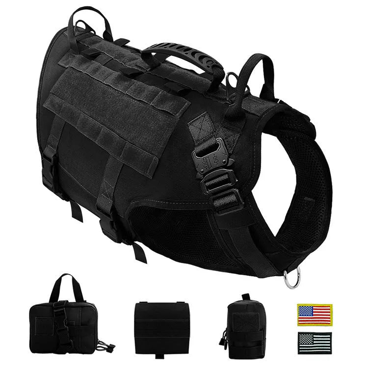 Malinois large dog training vest harness black colour chest back with packs and stickers