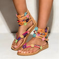 Ethnic style beaded petal sandals with artificial PU upper and floral detailing