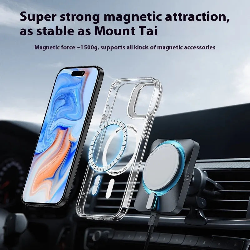 Transparent magnetic hard case with invisible kickstand for iPhone 15 Pro Max