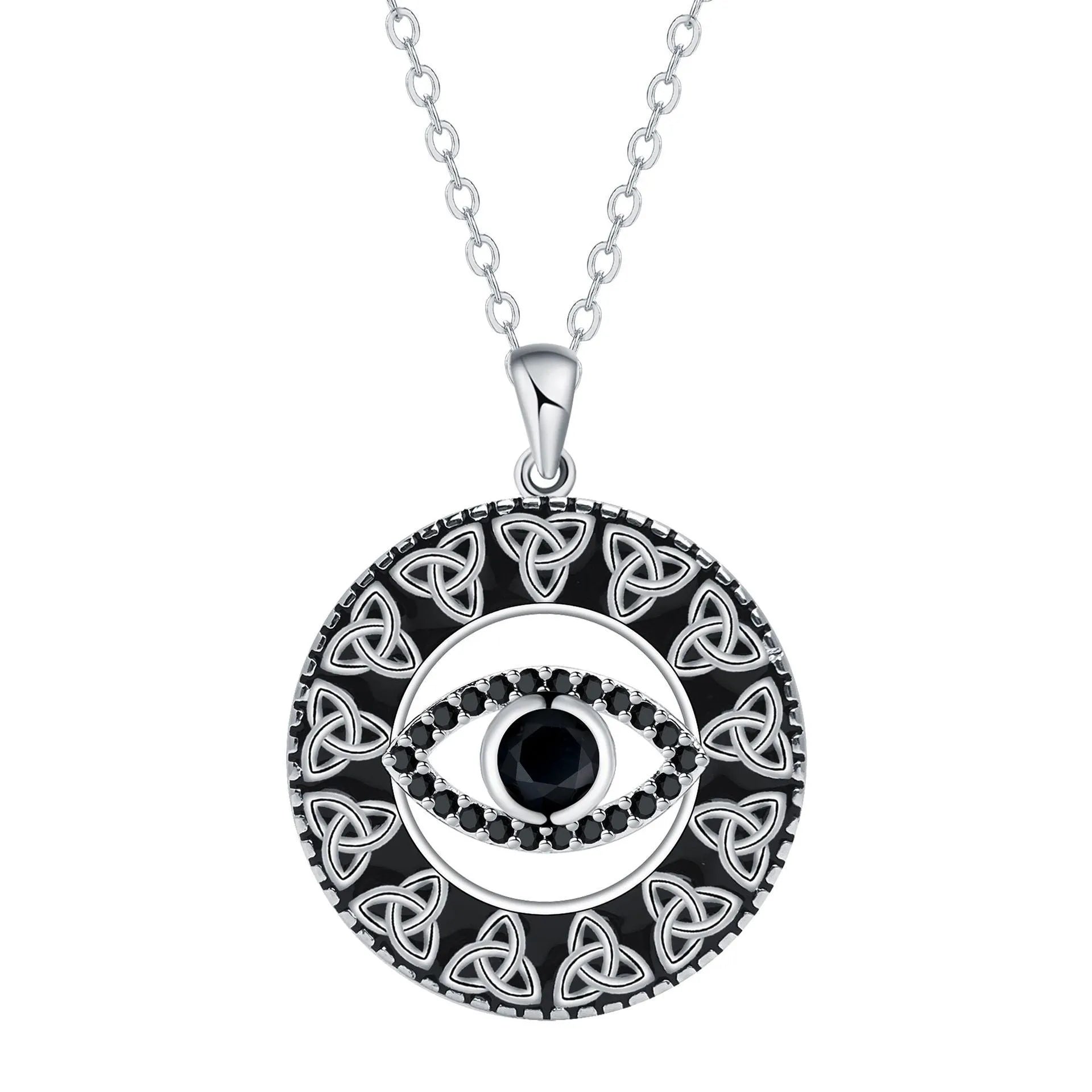 Copper Devil's Eye pendant necklace with electroplated finish and cross chain for women.