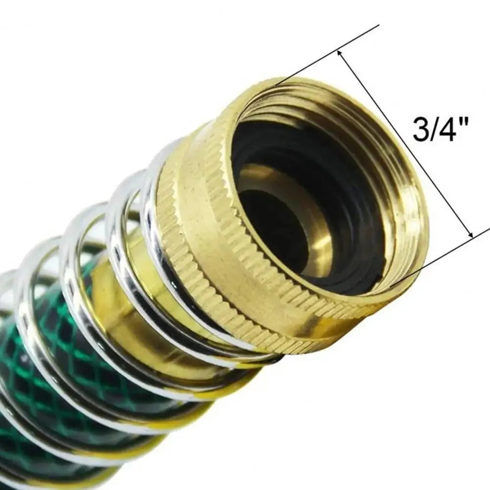 Brass garden hose spring connector with spiral anti-kink design and threaded joints