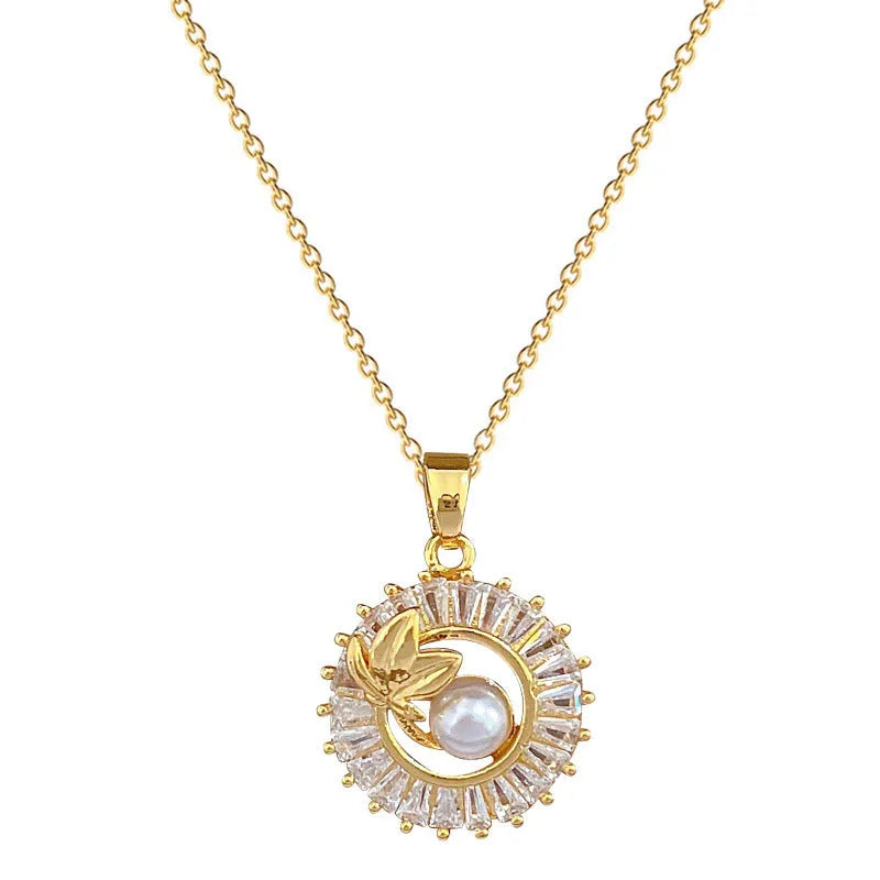 Women's titanium steel geometric jewellery set with round ring leaves necklace and matching electroplated earrings
