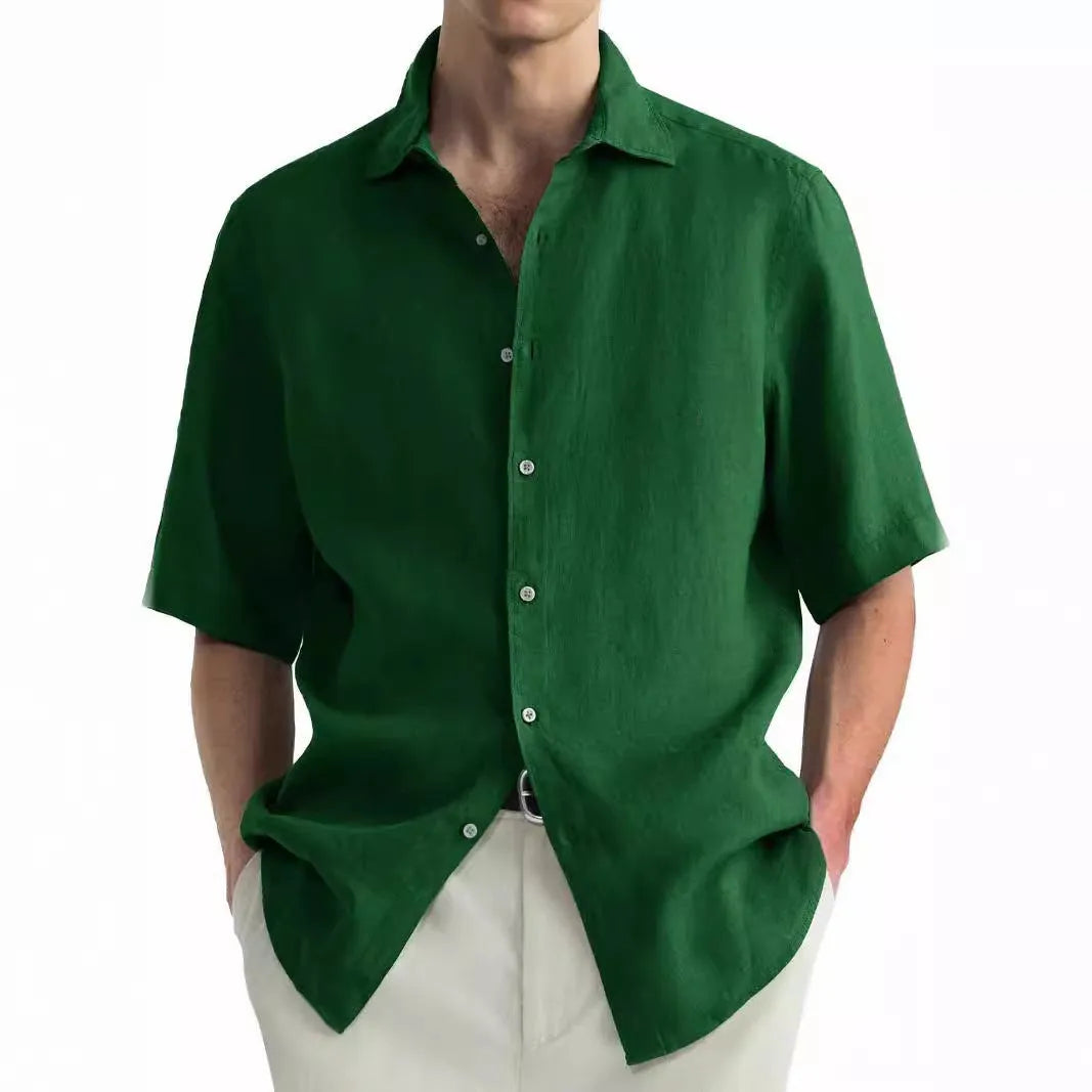 Men's green washed cotton casual shirt cardigan with regular fit styling