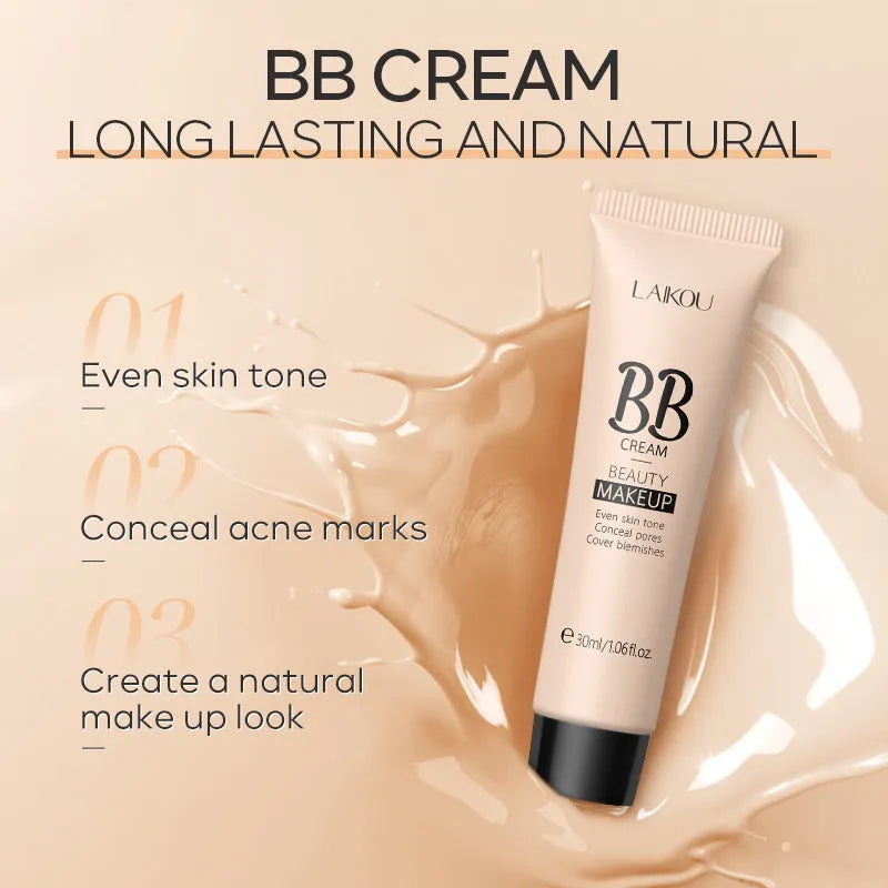 30ml hose tube of BB cream showing nine shade options from ivory white to brown