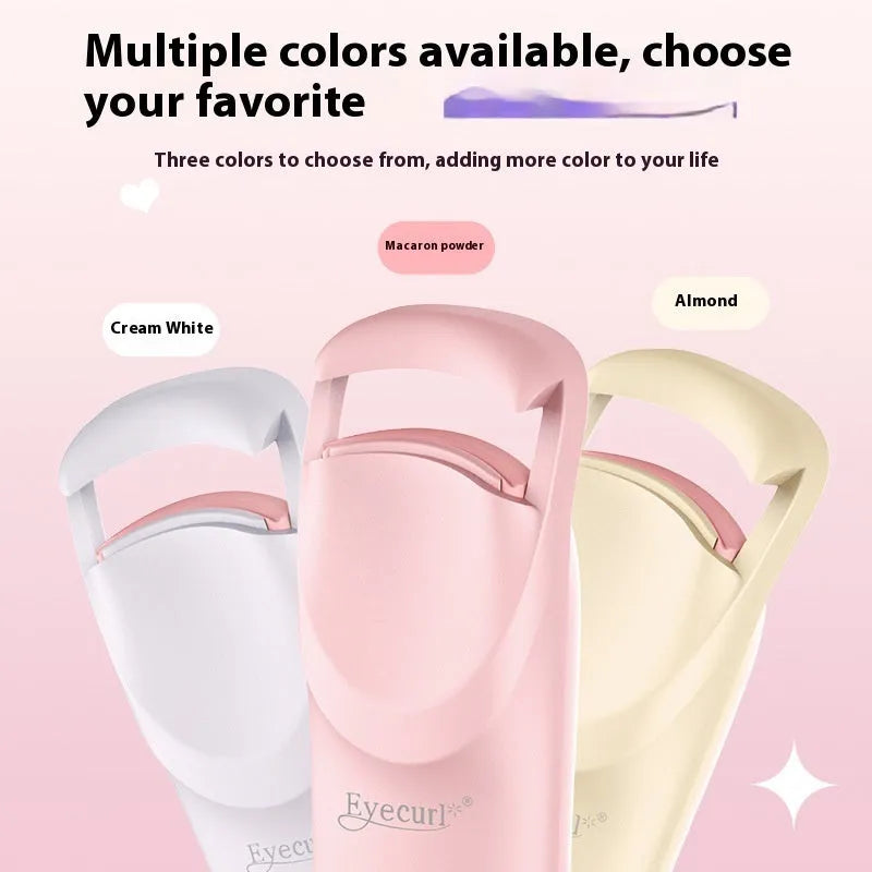 Electric heating eyelash curler in plastic construction with charging cable, available in multiple colour packaging options