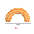 Cat toy set with striped pillow and noise toy measuring 23x20cm in green, rainbow, or yellow colours