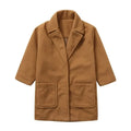 Children's brown woolen coat with suit collar and long sleeves