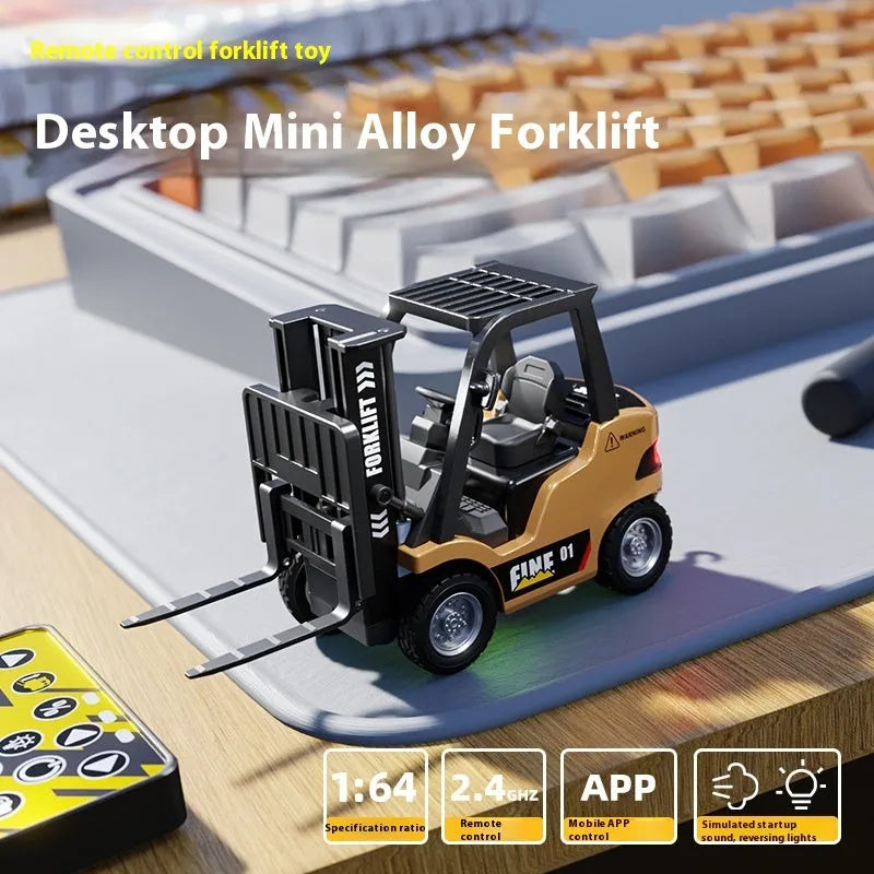1:64 scale Bluetooth remote-control alloy forklift model with mobile app control and working accessories